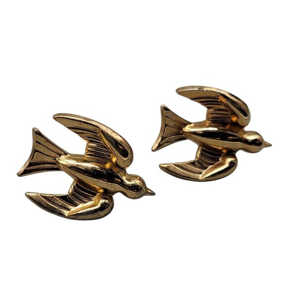 Coro Pegasus Sparrow ScrewBack Earrings Gold Tone VTG Original Hallmark 1940s - Picture 11 of 15